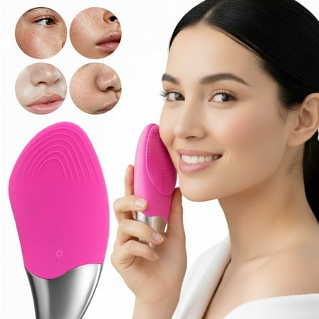 Electric Silicone Face Scrubber, Facial Cleansing Brush, Rechargeable & Waterproof, Pink