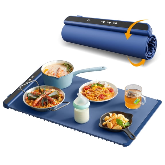 Electric Silicone Food Warming Pad, 3 Temp Settings 4H Timer Full Surface Fast Heating Foldable Tray for Kitchen Buffet Party