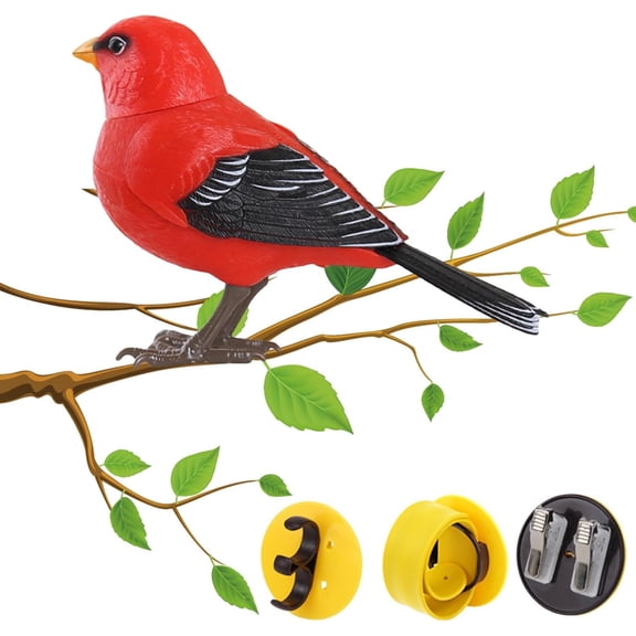 Electric Singing and Chirping Bird Toy Electric Simulation Birds Interactive Pets Toys Desk Decoration(red)Q