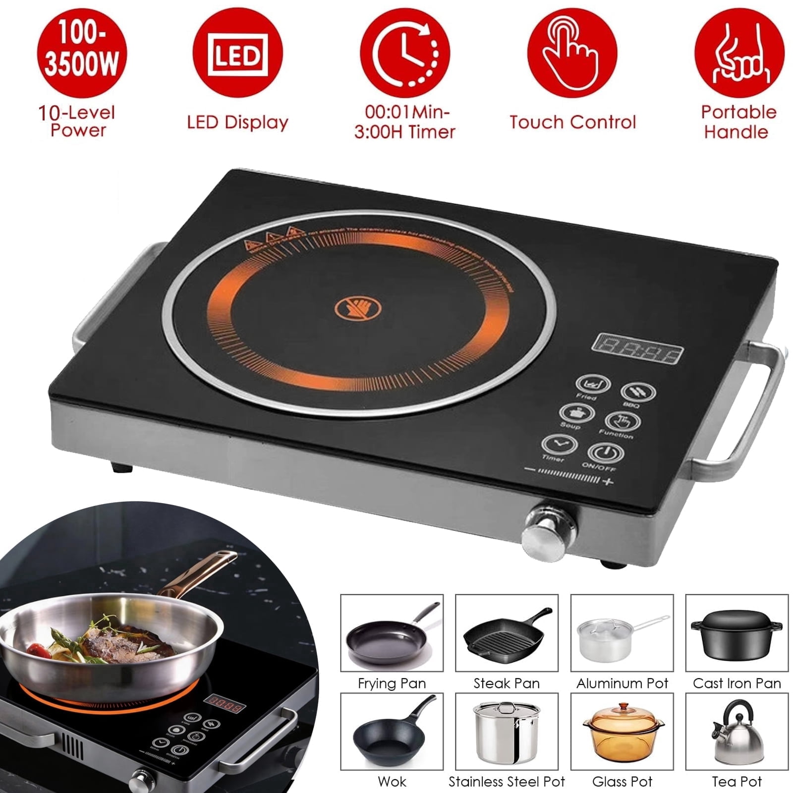 3500W Electric Hot Plate Ceramic Stove Infrared Induction Cooker Home Cooktop Cooking Furnace US 110V