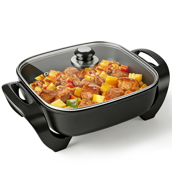 Non-Stick Cast Iron Electric Frying Pan 5L Large Capacity, 1500W Fast Heating, Adjustable Temp Control, Black