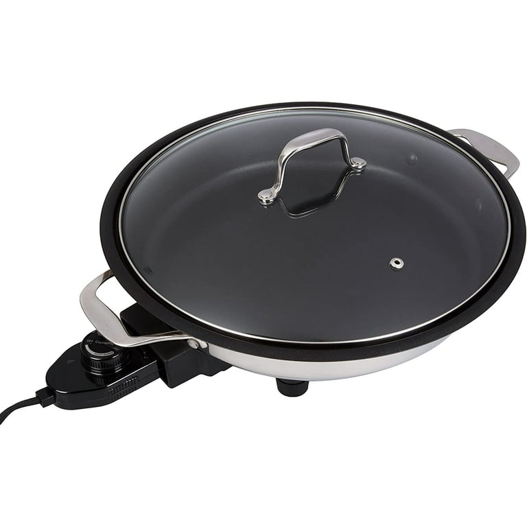 Electric Skillet By Cucina Pro - 18/10 Stainless Steel, Frying Pan with Non  Stick Interior, with Glass Lid, 12 Round, Temperature Control Probe for  Adjustable Heat Settings 