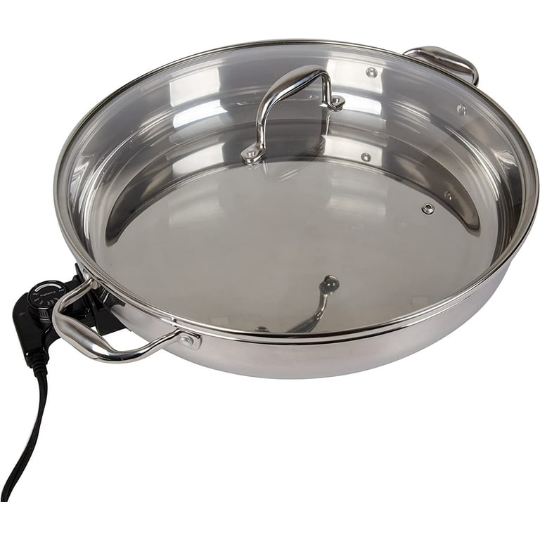 Electric Skillet by Cucina Pro - 18/10 Stainless Steel with Tempered Glass Lid 16 Round
