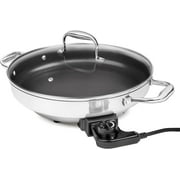 Electric Skillet By Cucinapro - 18/10 Stainless Steel, Frying Pan with Non Stick Interior, with Glass Lid, 12 Round, Temperature Control Probe for Adjustable Heat Settings
