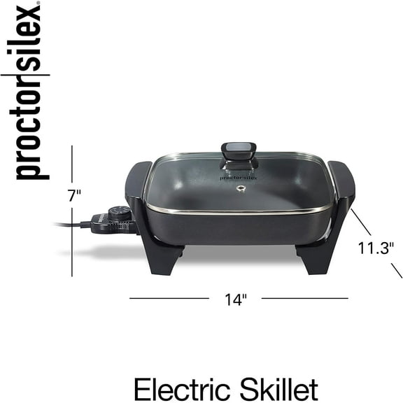 Electric Skillet with Lid, 116 sq. in. Nonstick Cooking Surface for Frying, Sauteing, Simmering and Braising, Adjustable Temp 200    to 400    F, Black (38526PS)