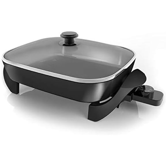 Electric Skillet, Variable Temperature Control, Nonstick Cooking Surface, Dishwasher Safe, Tempered Glass Lid, 12"x15"