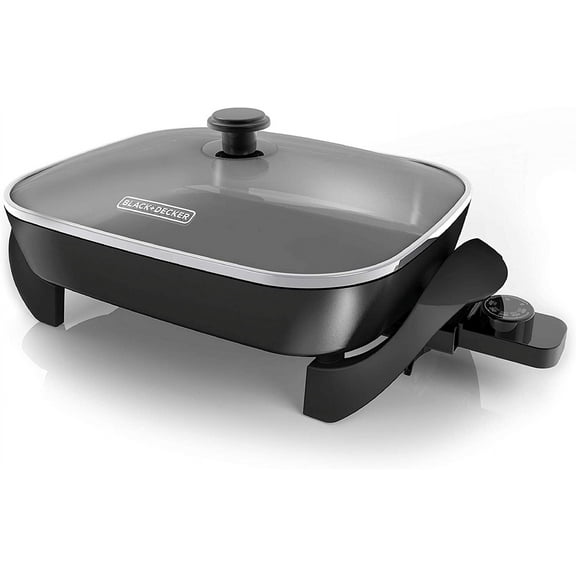 Electric Skillet, Variable Temperature Control, Nonstick Cooking Surface, Dishwasher Safe, Tempered Glass Lid, 12"x15"