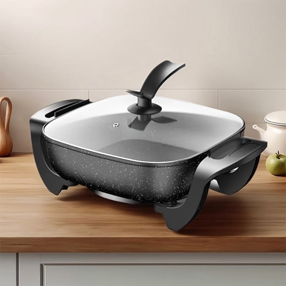 Electric Skillet with Glass Lid, 12x12 Inch Nonstick Ceramic Frying Pan for Home