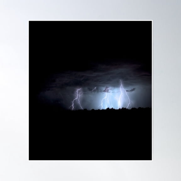Electric Sky – Powerful Lightning Storm Over Forest Poster Wall Art Modern Wall Decor