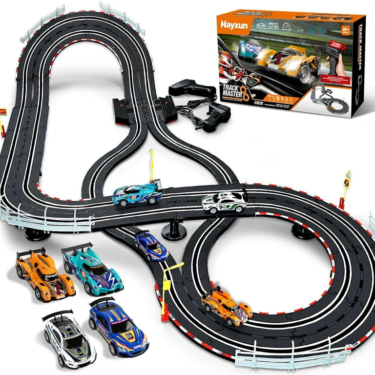 Electric Slot Car Race Track Sets Race Car Track Sets with 4 High Speed Slot Cars 1 43 with Headlights 2 Hand Controllers Dual Racing Game Lap Counter Birthday Toys for Children Walmart