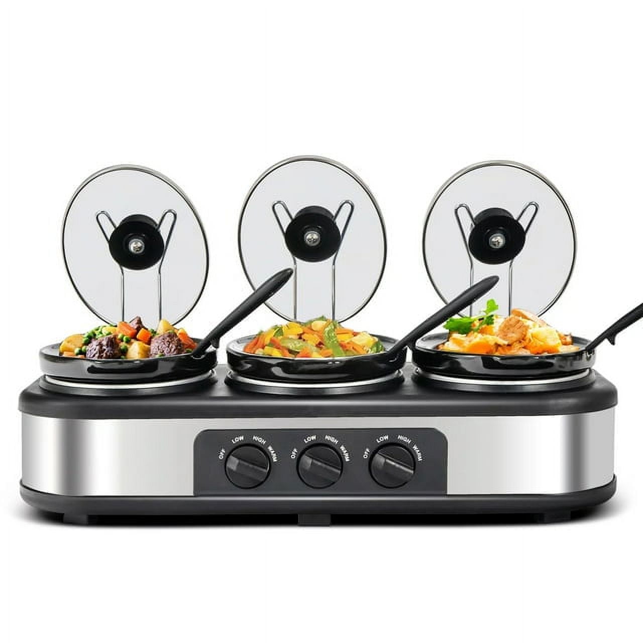 Elite Gourmet EWM-6171 Triple 3 x 2.5 Qt. Trays, Buffet Server, Food Warmer  Temperature Control, Clear Slotted Lids, Perfect for Parties, Entertaining