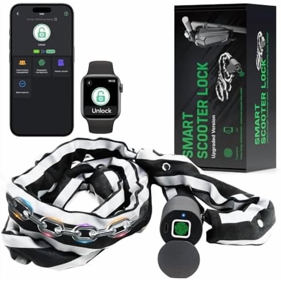 Electric Smart Bike Chain Lock - Heavy Duty Anti-Theft, Fingerprint & App Unlock, Escooter Accessories With Waterproof Bag for Bicycle, Scooter, Motorcycle, Gates C61$$Sport & Recreation Other