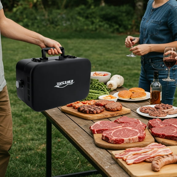 Electric Smokeless Grill Portable Griddle with Detachable Non-Stick Grill Plate for Baking Steaks Chicken Wings Hamburgers Sausages ect for Party Camping Backyard