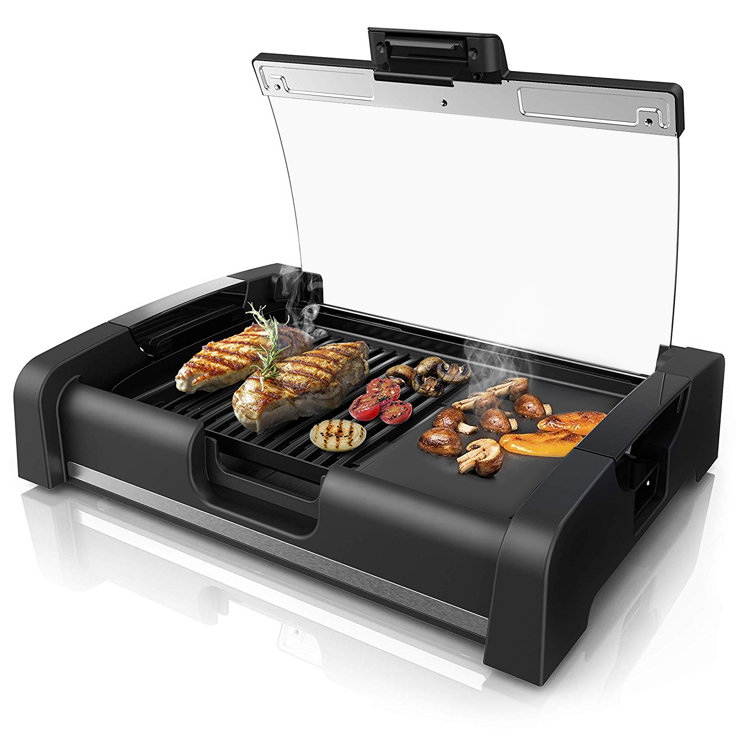 PowerXL Smokeless Grill Plus with Tempered Glass Lid and Turbo Speed Smoke Extractor Technology
