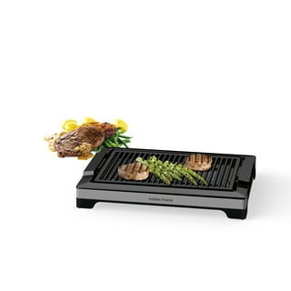 Elite Gourmet 14 inch Smokeless Indoor Electric BBQ Nonstick Grill with Glass Lid, Dishwasher Safe, Black Emg-980b