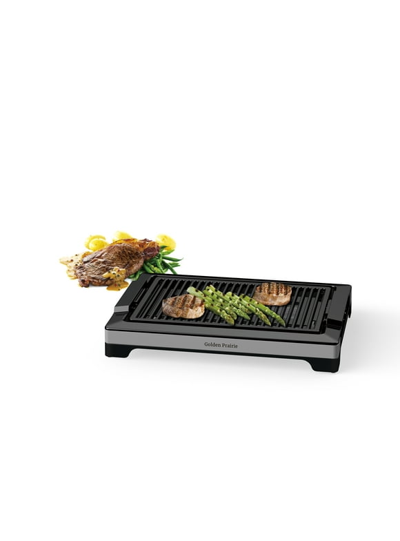 Electric Smokeless Indoor Grill, 1600W Fast Heat Up BBQ Grill, Nonstick Cooking Surface, 5 Levels Adjustable Temperature, Dishwasher Safe Removable Water Tray-Easy to Clean, Cool-touch Handles, Black
