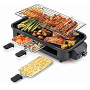 LKCC Electric Smokeless Indoor Grill   Non-Stick Raclette BBQ with 3 Mini Pans, Perfect for Grilling, Roasting & Frying, Easy to Clean, 1500W Black