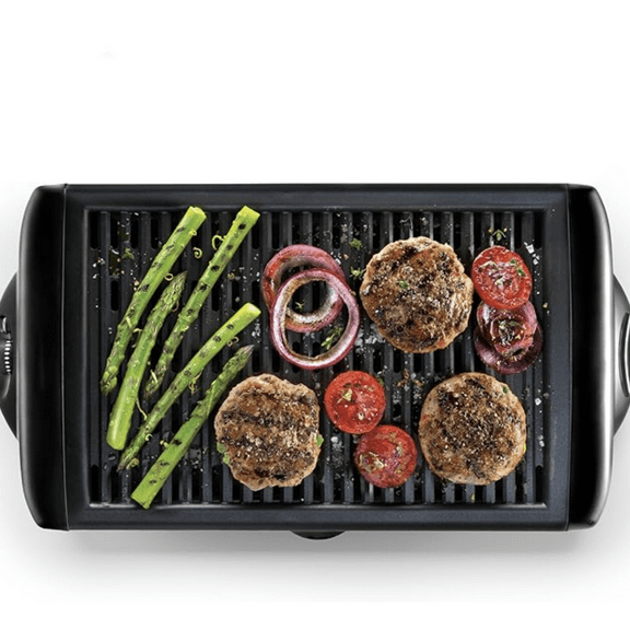 Electric Smokeless Indoor Grill w/ Non-Stick Cooking Surface & Adjustable Temperature Knob from Warm to Sear for Customized BBQing, Dishwasher Safe Removable Water Tray, Black