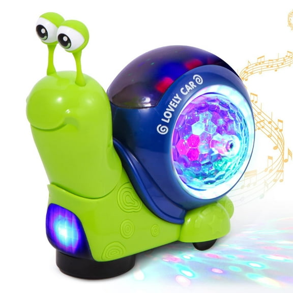 Electric Snail Toy with Universal Directional Wheels LED Projection Light and Musical Sounds Nodding Motion Sturdy ABS Plastic 4.9x2.8x5.1in Interactive Puzzle Car