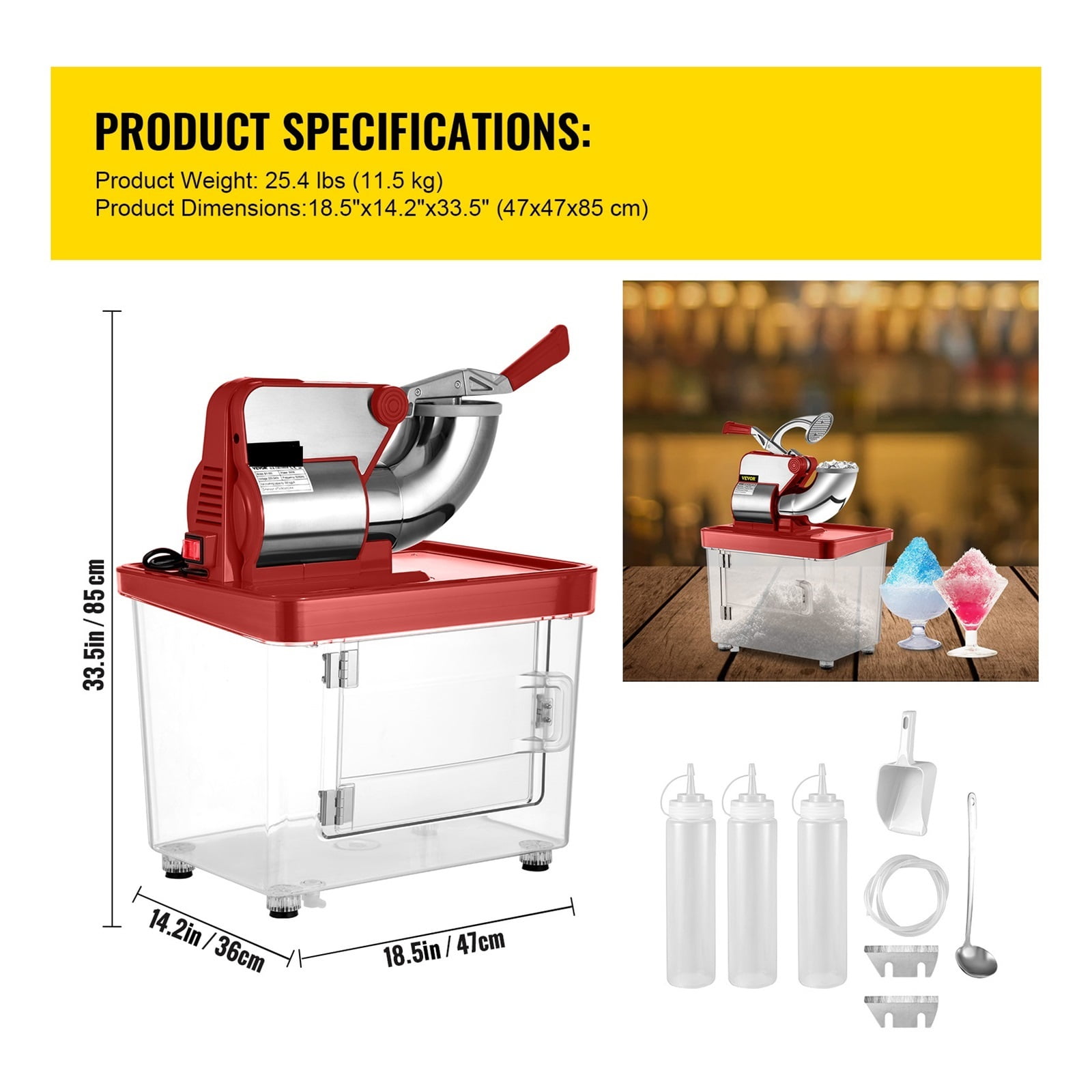 Electric Snow Cone Machine, Ice Crusher, Glass Graner, Blender, Chopper, Stainless Steel, Cold, Commercial