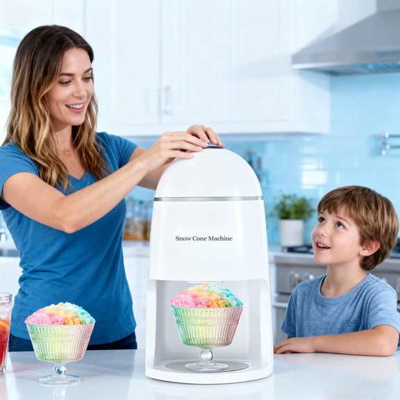 Electric Snow Cone Machine, Shaved Ice Maker Slushie Machine for Home, Kids Fast Fluffy Ice Shaver, Gift Ideal for Family Christmas Holiday, White