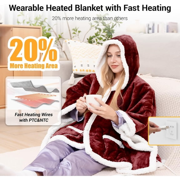 Electric Snuggle Throw Heated Shawl Wrap Wearable Heated Throw Blanket for Women