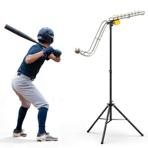 Electric Soft Toss Machine: Height adjustable from 52 to 79 inches with 8-ball auto feed and 3-speed timer (6/8/10 sec). Portable and ideal for baseball and softball swing training.