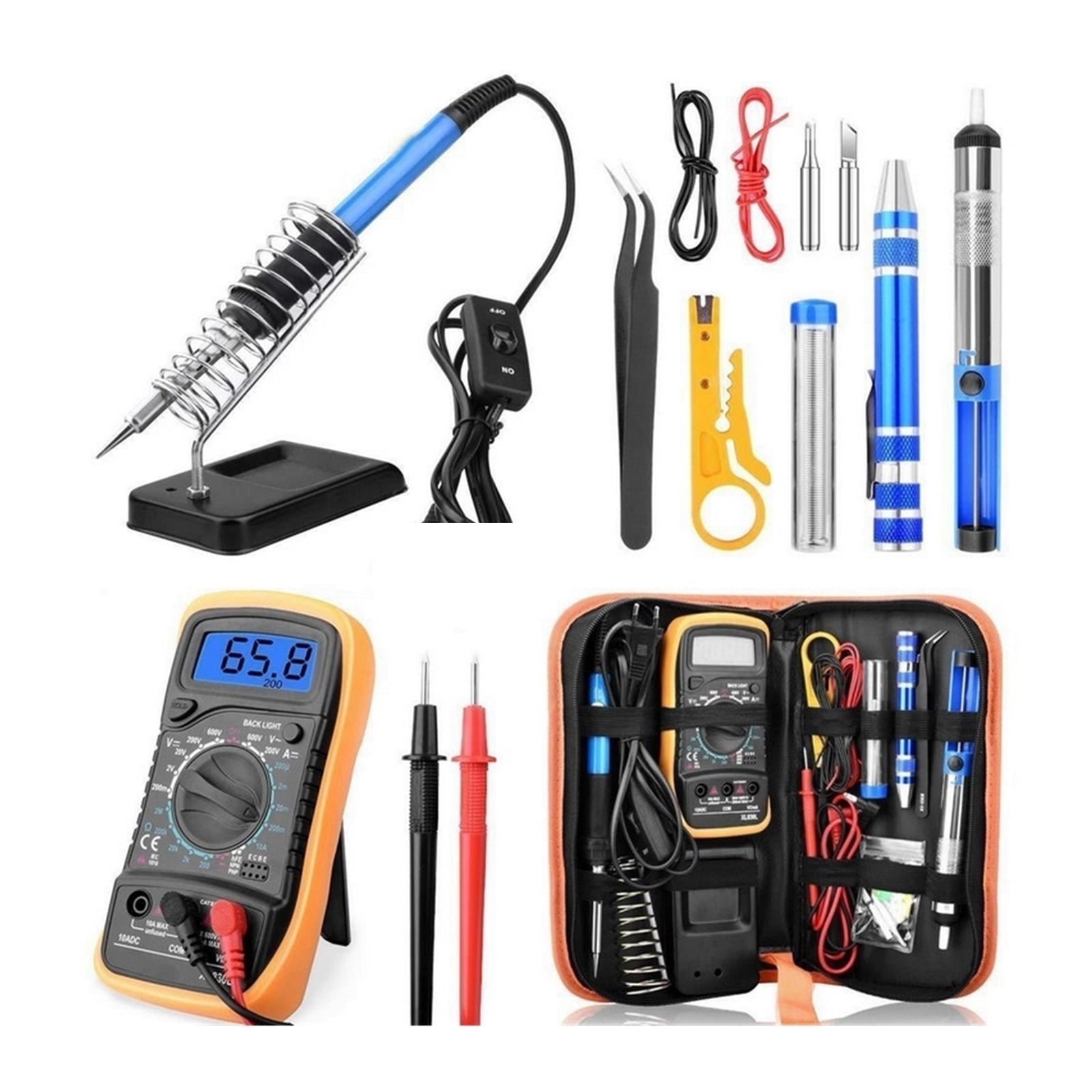 electrical repair tool kit wire strippers soldering iron multimeter