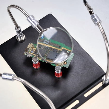 Helping Hands Soldering Station with Magnifying Glass, 2 Flexible Helping Hand Arms, and 4 Strong Magnet Posts for Phone Motherboard Fixing, Electronic Repair, Soldering Jewelry Crafts