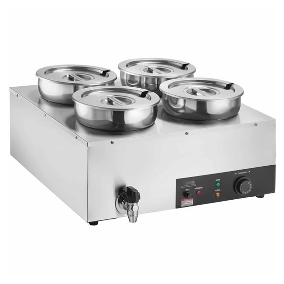 Electric Soup Warmer 4 x 7.4QT Stainless Steel Bain Marie, 86-185F Adjustable Temp, 1500W Commercial Soup Station with Anti-Dry Burn, Restaurant Buffet Server