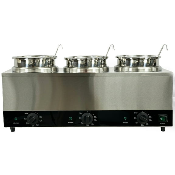 Electric Soup Warmer, Buffet Warmer, 21L Countertop Warmer, Stainless Steel Round Pot 86~195F, Commercial Bain Marie with Anti-dry Burn and Reset Button