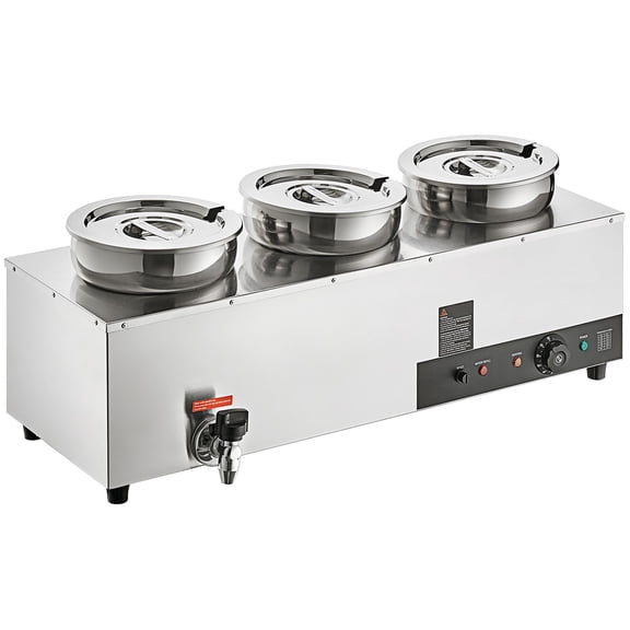 Commercial Electric Soup Warmer with Three 7.4 Qt Stainless Steel Pots, 1200W Bain Marie Food Warmer, 86-185°F Adjustable Temperature Control for Buffet Restaurant Catering Service