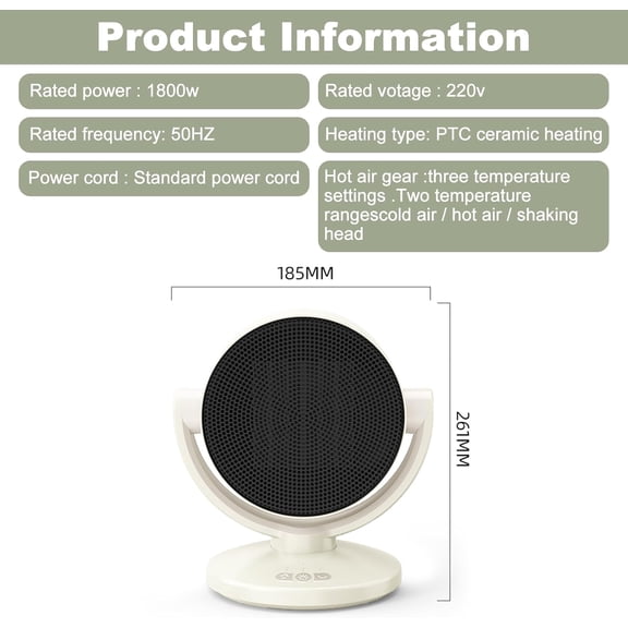 Electric Space  2 in 1 Fan Combo 1200W Portable Cooling Desk Fan 3 Wind Speeds PTC Ceramic Small Desk  Quick Heat Up Machine for Home Office