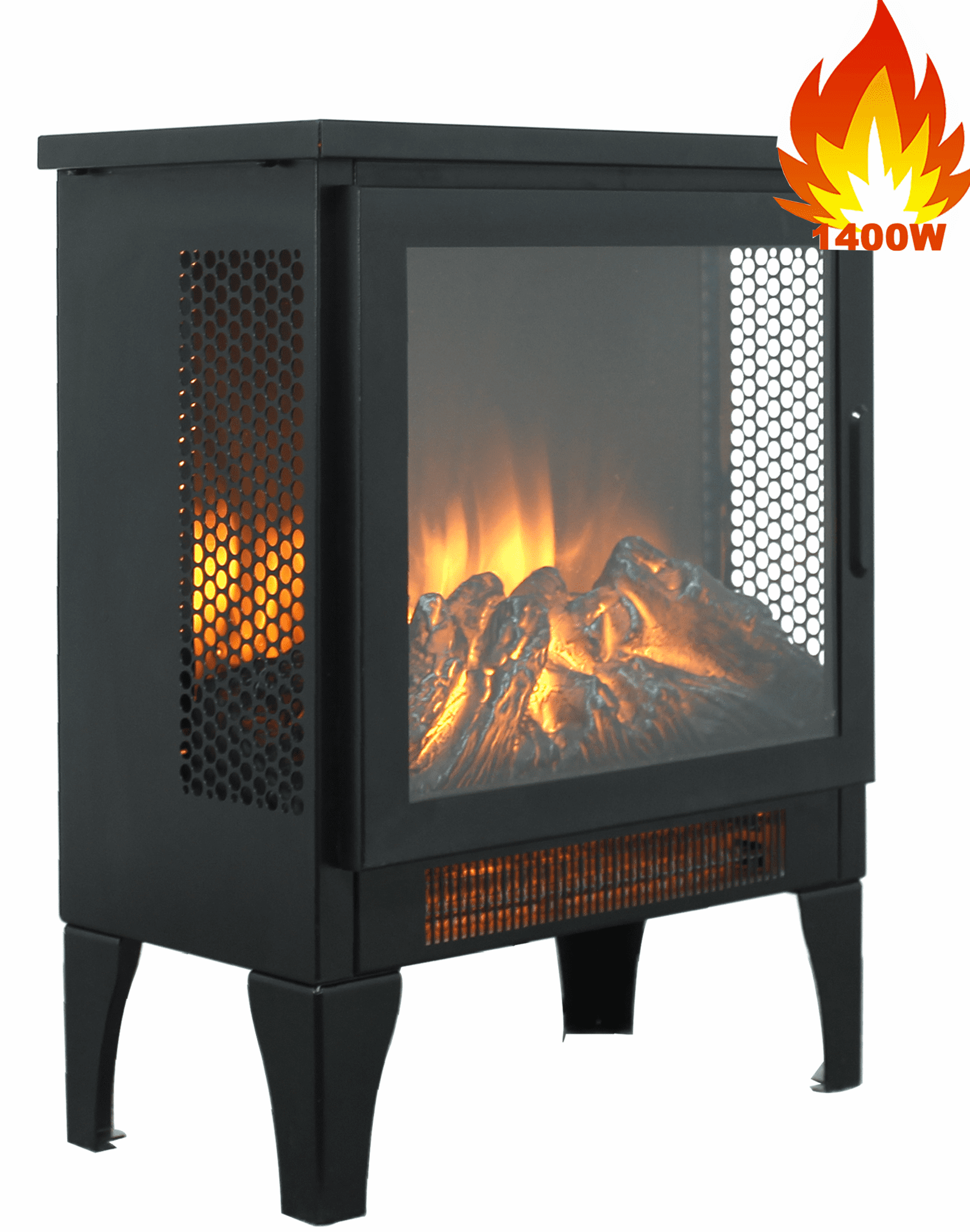Electric Fireplace Heater for Inside, 1400w Portable Freestanding Stove Heater for Indoor Small Space Use, Space Heater Adjustable Overheat Protection Virtual Flame