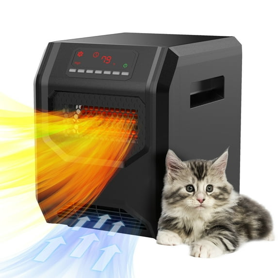 Electric Space Heater, 1500W Portable Heater for Inside with Smart Control, 12'' Multi-Function Small Heater Infrared for Home, 50~90°F, Timer, 3 Heat Settings W/ECO Mode, LED Display