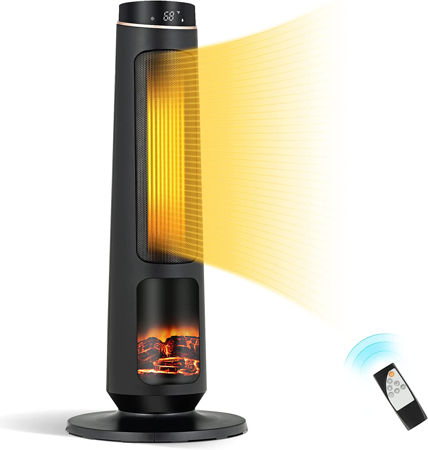 Electric Space Heater for Large Room, 30" PTC Fast Heating Ceramic Tower Heater with 3D Flame