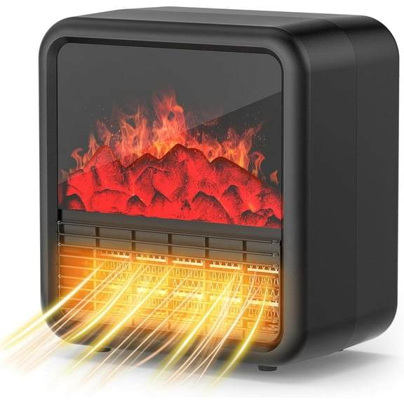 Electric Space Heater, Small Portable Space Heater for Indoor use with Realistic 3D Flame, Mini Electric Fireplace Heater with Thermostat, 1500 W/750 W PTC Ceramic Heating, Tip-Over Safety Switch