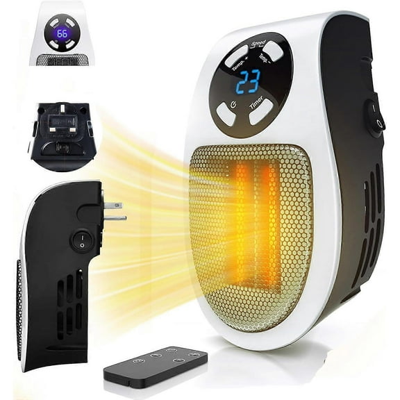 Electric Space heater, Wall Outlet Space Heater as Seen on TV with Adjustable Thermostat and Timer and Led Display, Compact for Office Dorm Room