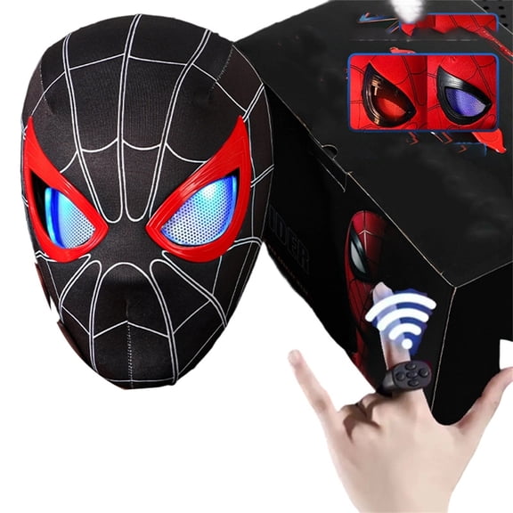 Electric Spider Hero Mask Ring Remote Control Winking LED Red Blue Light Helmet Color Box Superhero Cosplay Stage Prop Festival Present