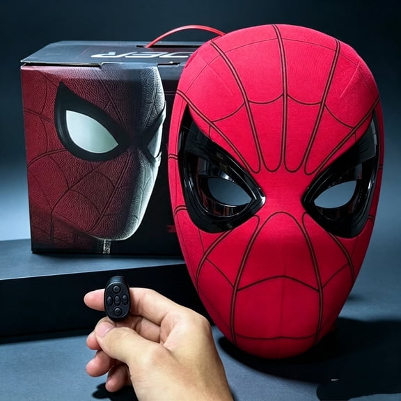 Electric Spider Hero Mask with Winking Eyes Ring Remote Control Helmet Superhero Cosplay Stage Performance Prop Present Color Box Packaging