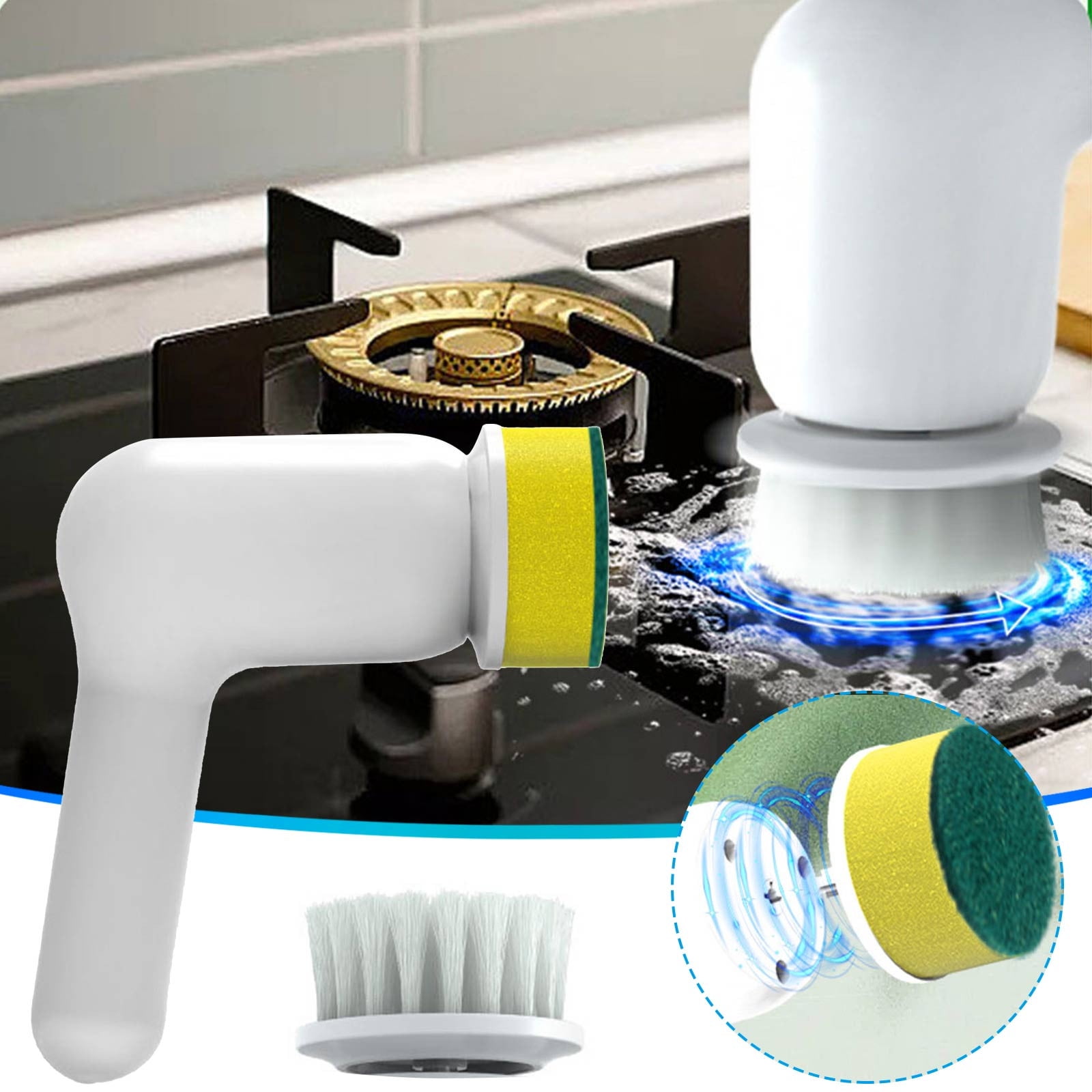 Electric Spin Cleaning Brush Rechargeable with 2 Replaceable Heads ...