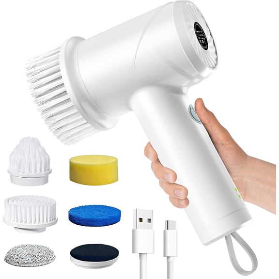 Electric Spin - Cordless IPX7 Shower with 2 Speed Settings and 6 Replaceable Heads,Electric Cleaning Brush for Bathroom,Kitchen and Windows