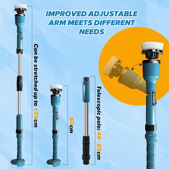 Electric Spin Scrubber for 18V Battery Cordless Shower Cleaner with 8 Heads & Extension Arm Waterproof Rotating Cleaning Tool for Tile Tub Kitchen Floor