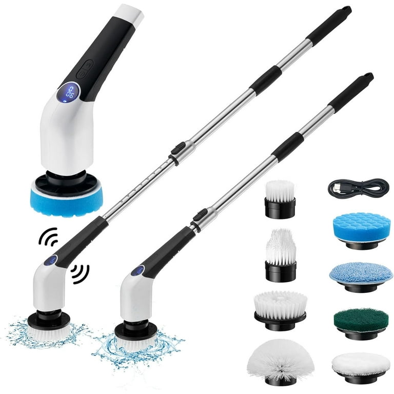 Electric Spin Scrubber, Cordless Shower Spin Scrubber with 6 Brush Heads,  Long Extension Arm and Adapter, Household Cleaning Brush, Bathroom Scrubber