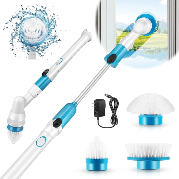 Electric Spin Scrubber 360 Cordless Bathroom Cleaning Brush with 3 Replaceable Scrubber Brush Heads Extension Handle for Tub, Tile, Wall, Bathroom