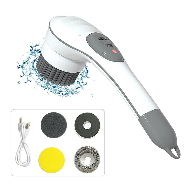 Cordless Hand-Held Electric Spin Scrubber with 4 Replaceable Brush Heads
