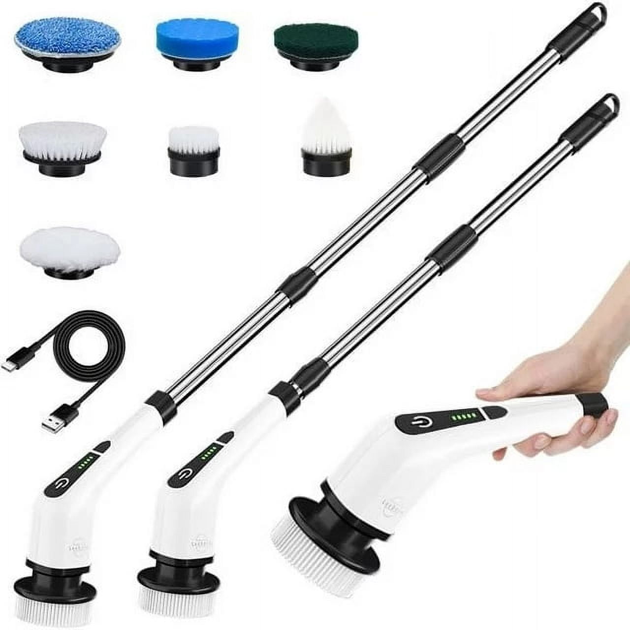49.99💷 Electric Spin Scrubber, FARI Cordless Cleaning Brush with 7  Replaceable Drill Brush Heads, Tub and Floor Tile 360 Power Scrubber Mop  with Adjustable Handle for Bathroom Kitchen Car (White) for UK