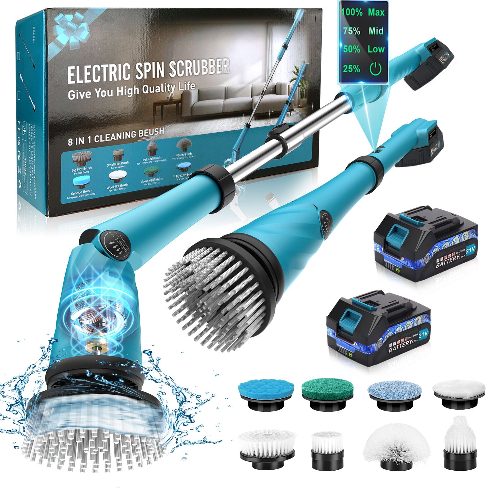 8 In 1 Electric Cleaning Brush Spin Scrubber Rechargeable Kitchen