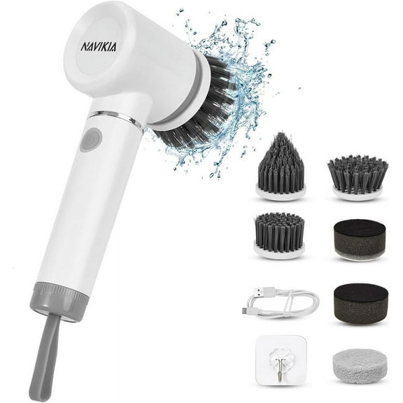 Electric Spin Scrubber, Bathroom Cleaning Brush with 6 Replaceable Heads, 2 Speeds, Cordless Shower Cleaner Brush, Spin Brush for Cleaning Bathroom, Tub, Tile, Kitchen, Floor, Car (White)
