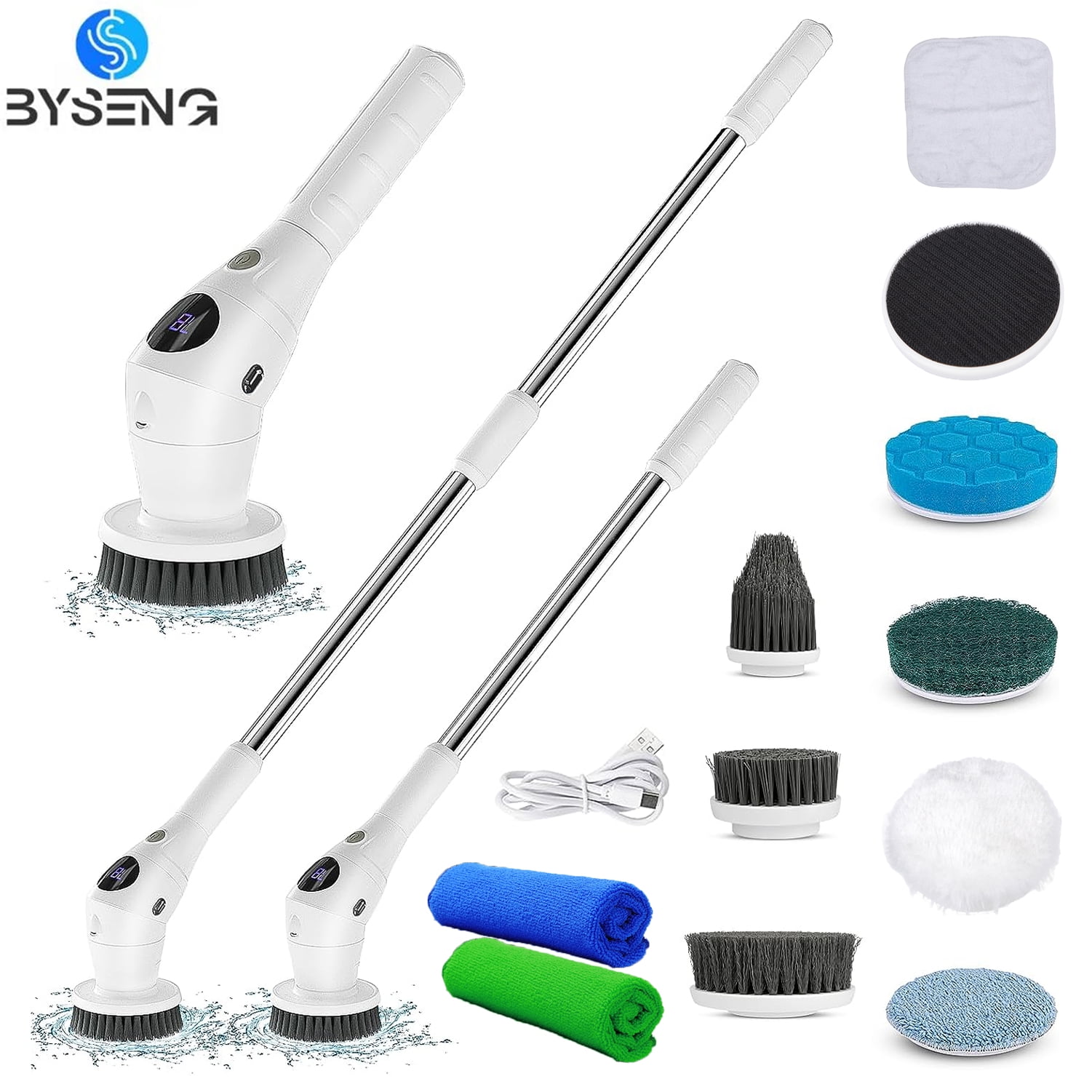 LED Display Power Shower Scrubbers with 9 Replacement Brush Heads Electric  Scrubber Wireless Cleaning Brush for Kitchen Bathroom - AliExpress